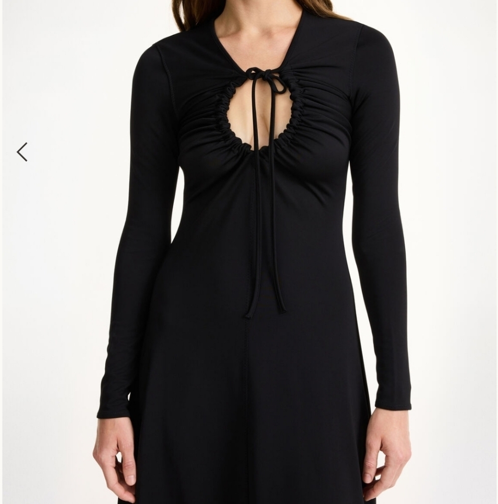 Malene Birjer Deija Black Long-Sleeve Tie-Front Feminine Maxi Dress Sz L Party
